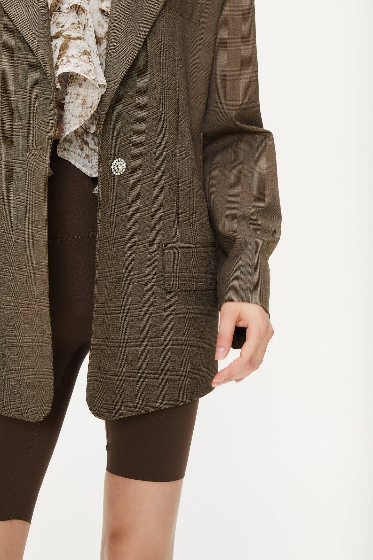 Marta Plaid Basic Suit in Khaki