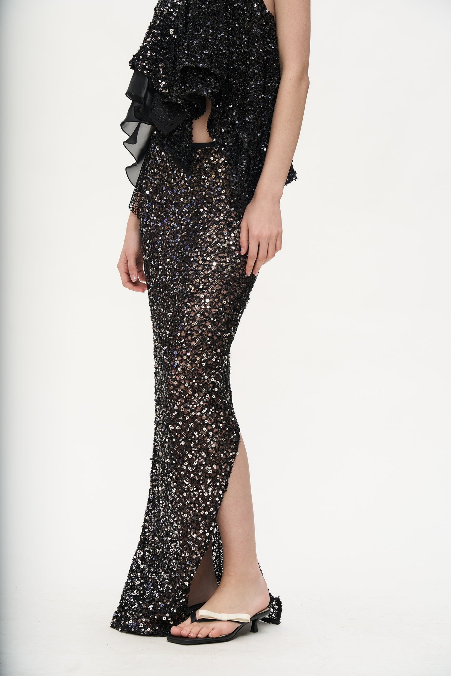 Parry Sequined Maxi Skirt in Black