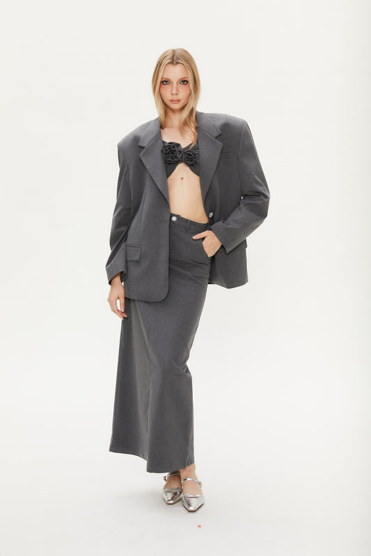 Marta Plaid Basic Suit in Dark Gray