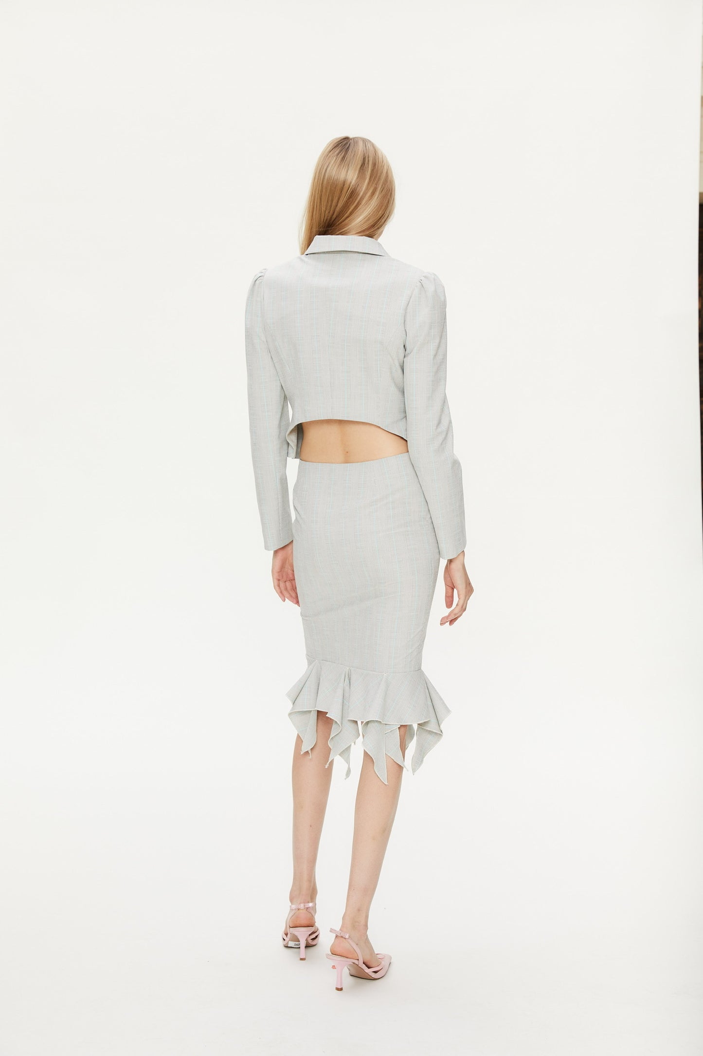 Mag Lace Splicing Fishtail Skirt in Light Gray