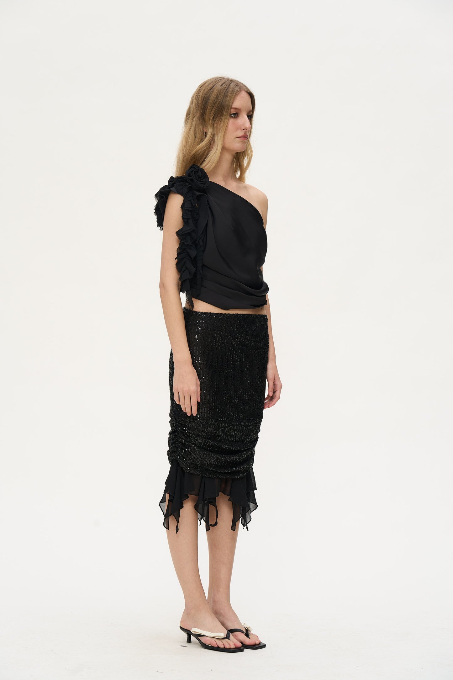 Sella Patchwork Sequin Skirt in Black