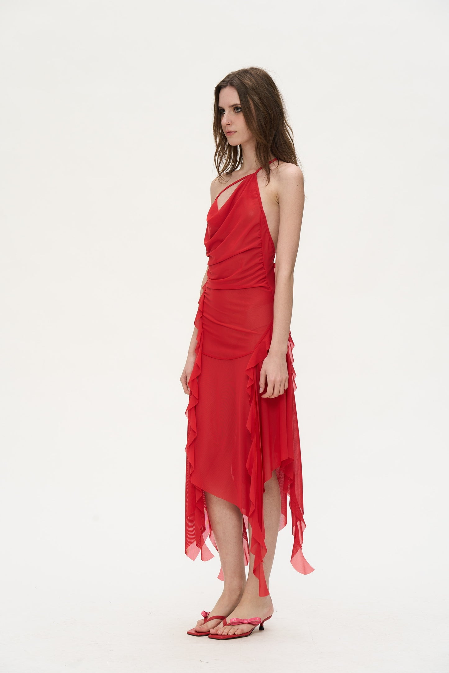 Laurence Lace Chiffon Dress in Red