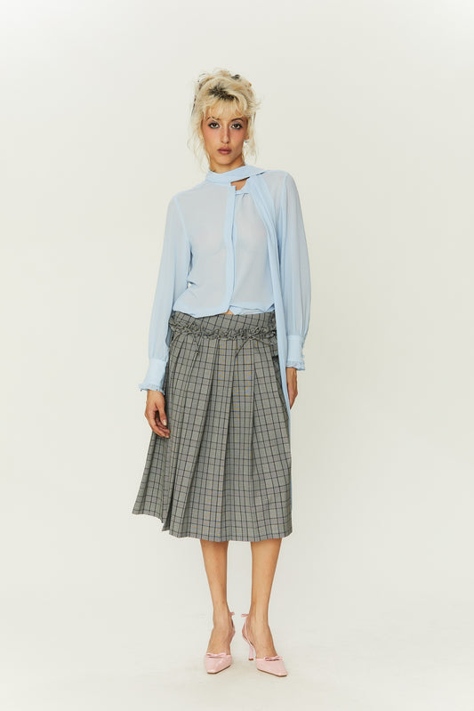 Isha Bow Trimmed Pleated Skirt in Gray
