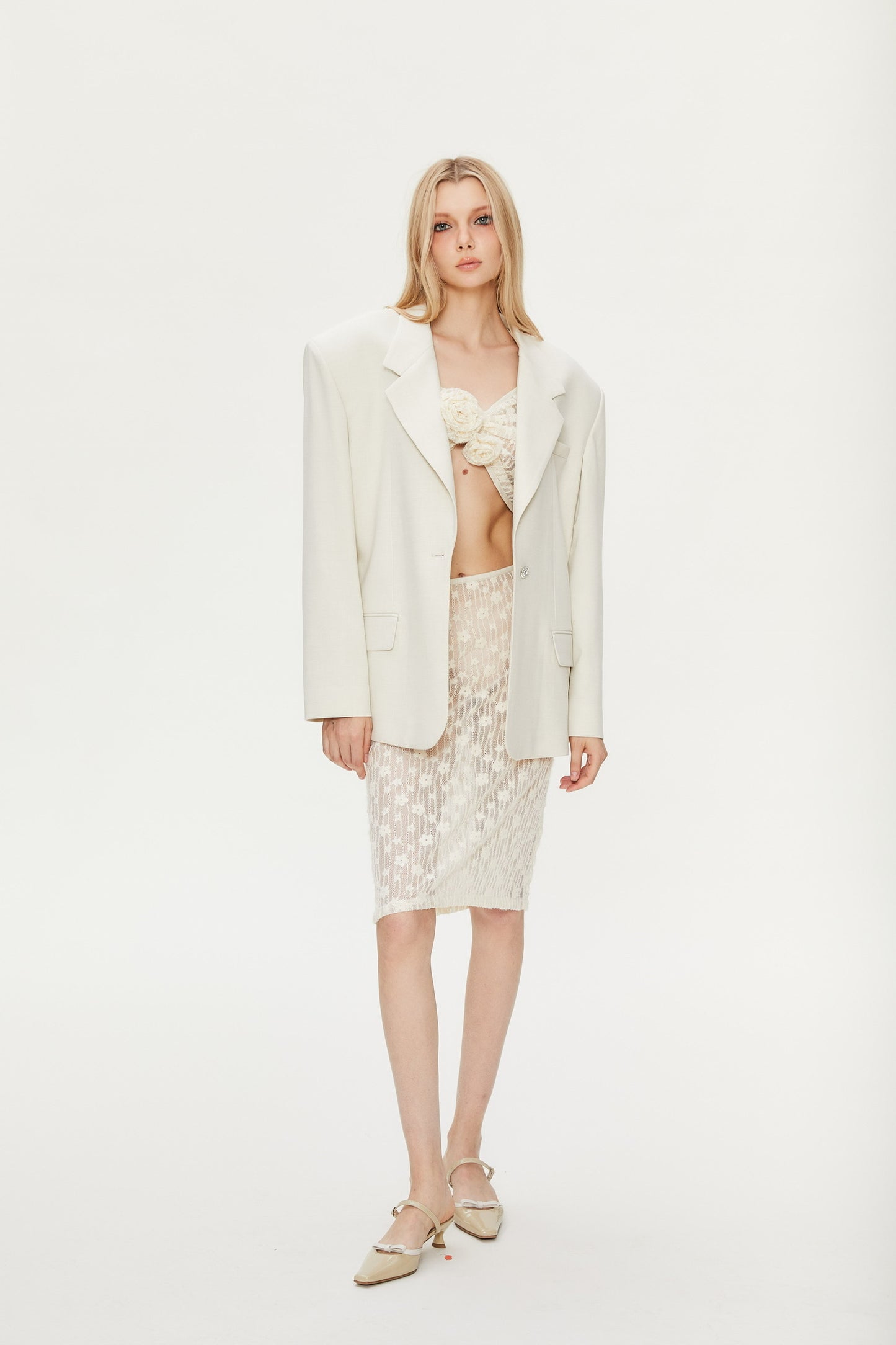 Marta Plaid Basic Suit in White