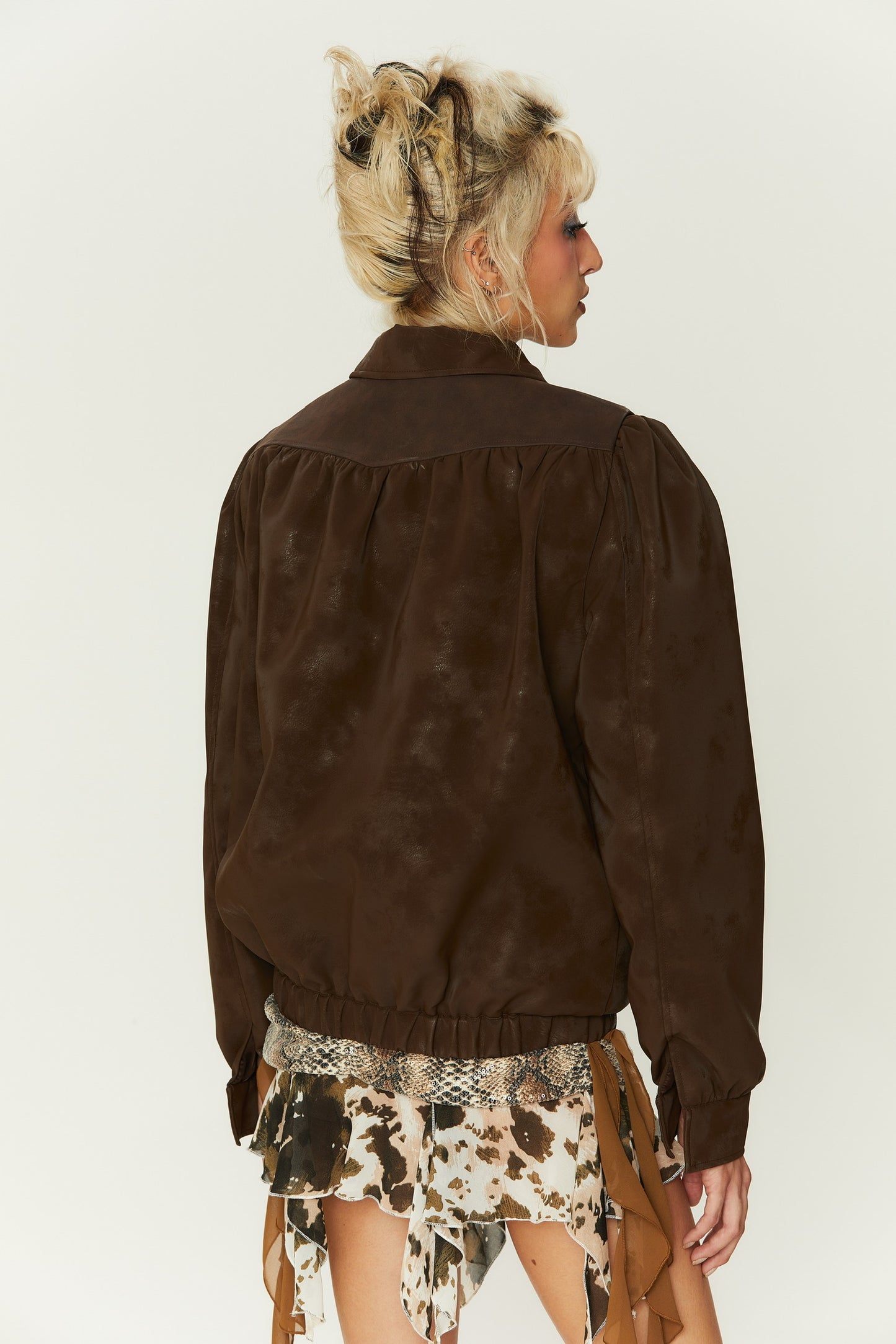 Polly Snakeskin Print Sequin Mini Skirt in Brown