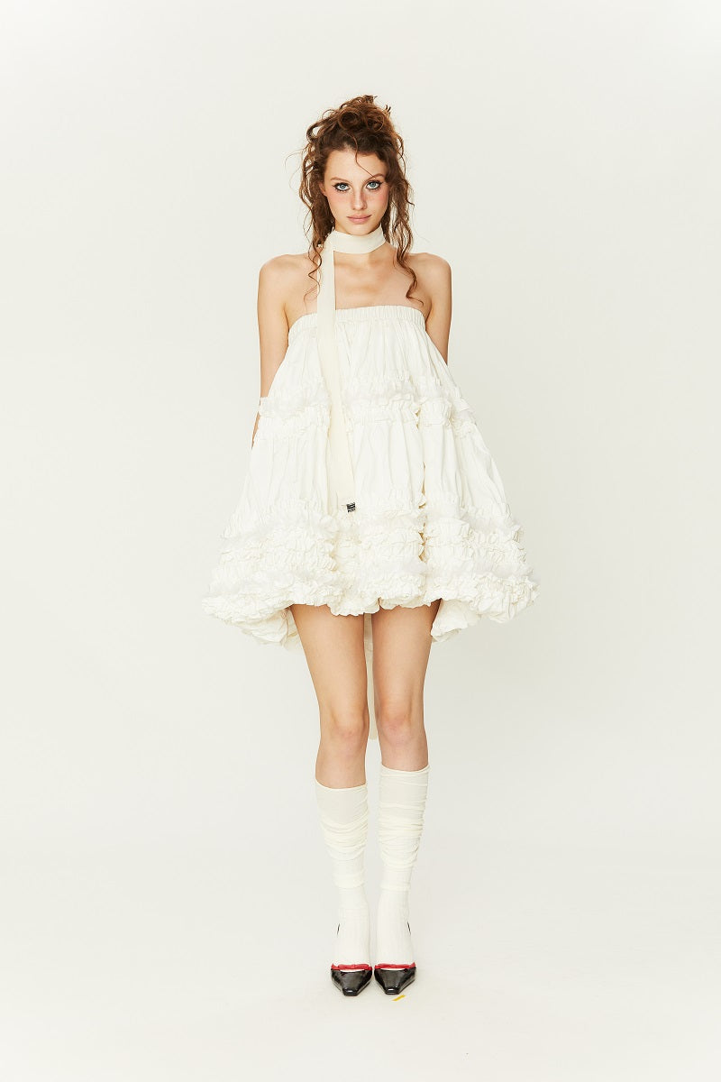 Ruth Pleated Fluffy in White