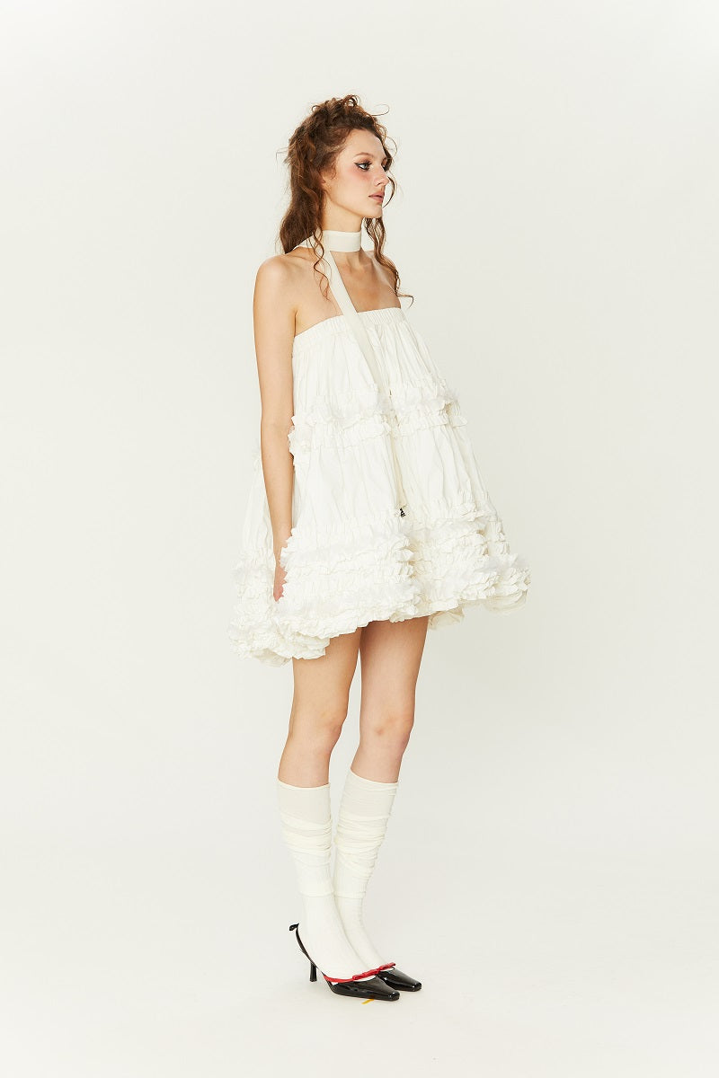 Ruth Pleated Fluffy in White