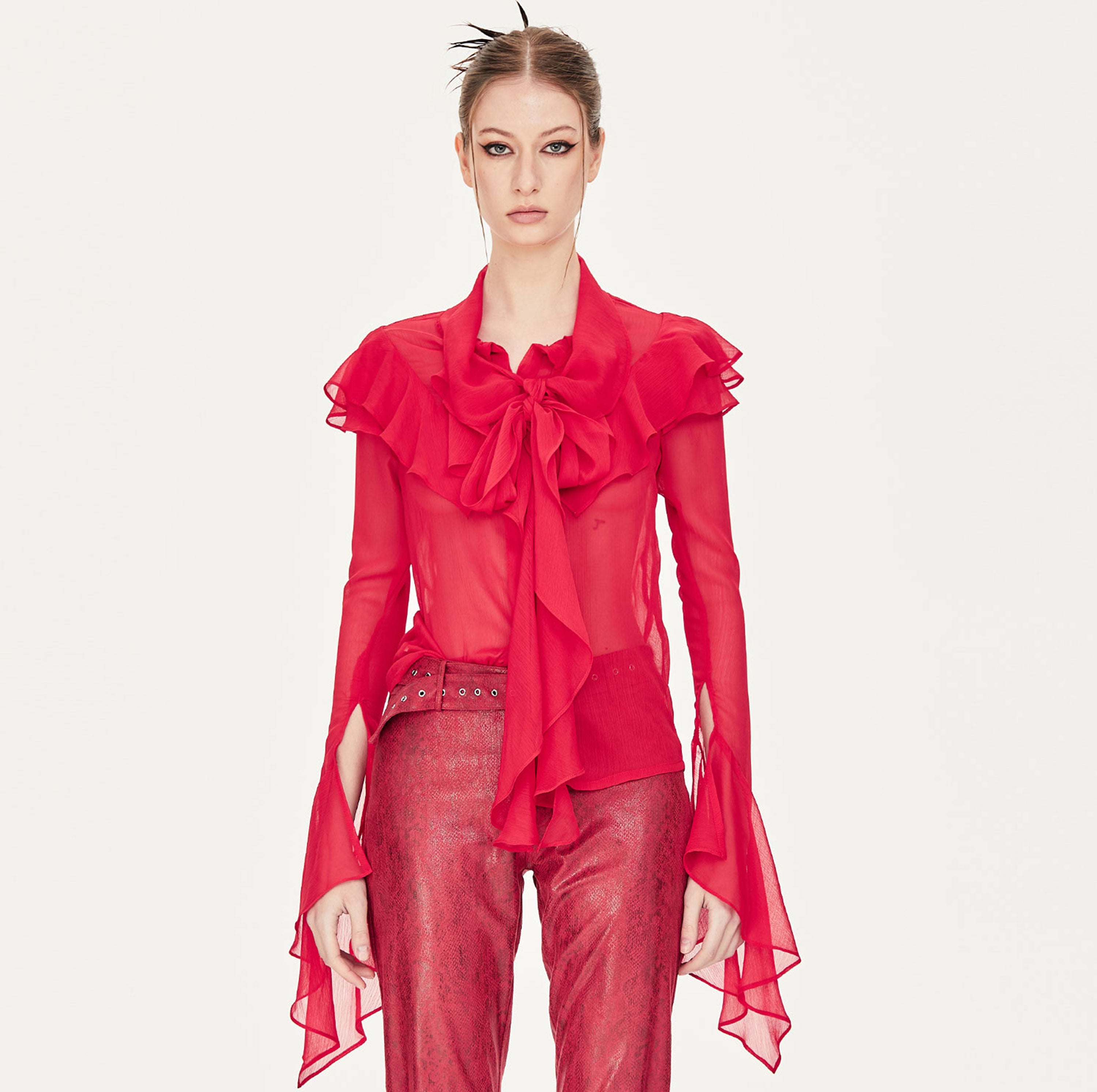 Camille Chiffon Blouse in Red – Pann