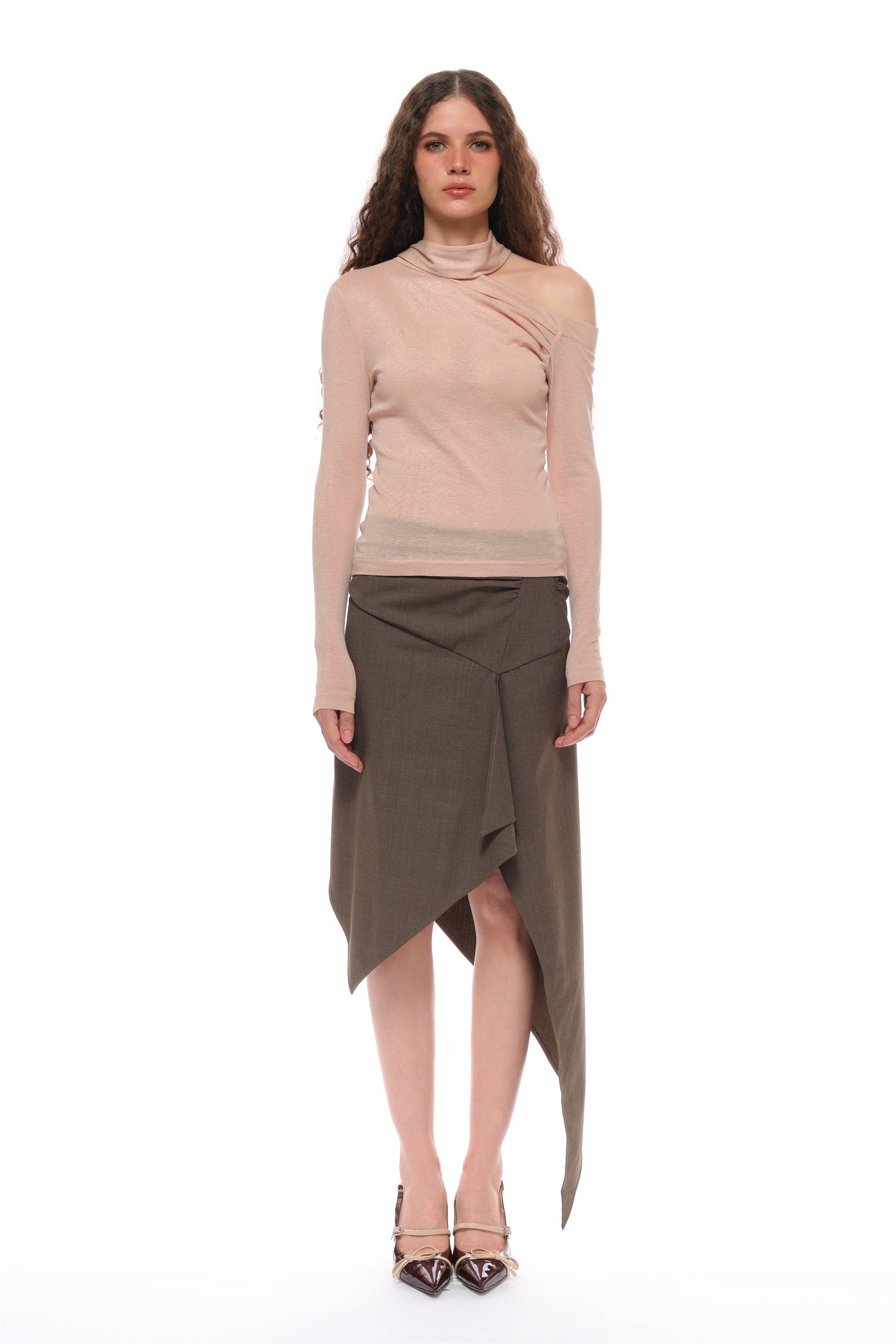 Leah Asymmetrical Tailored Skirt in Brown