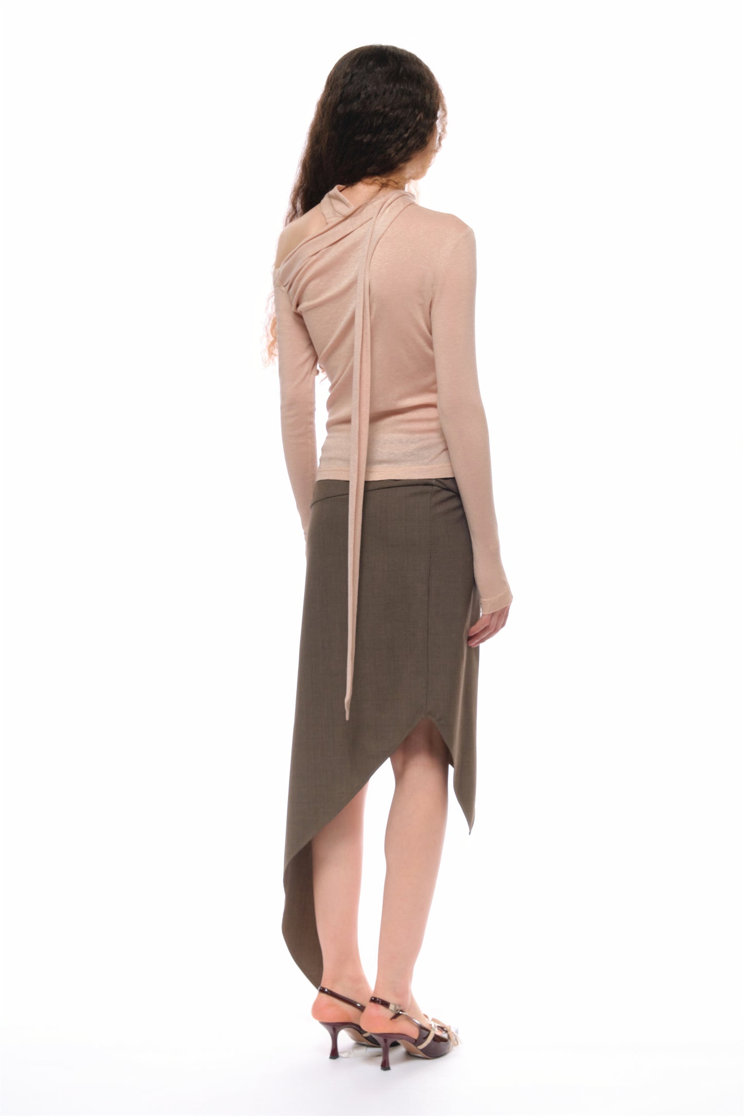 Leah Asymmetrical Tailored Skirt in Brown