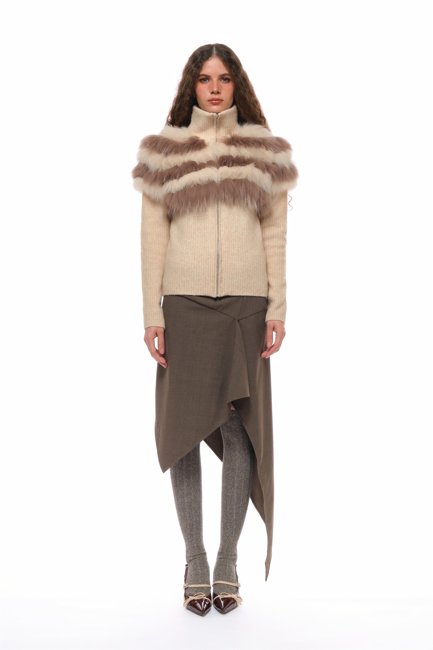 Leah Asymmetrical Tailored Skirt in Brown