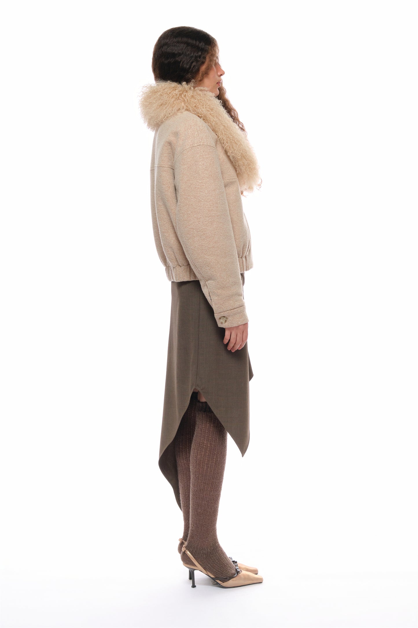 Leah Asymmetrical Tailored Skirt in Brown