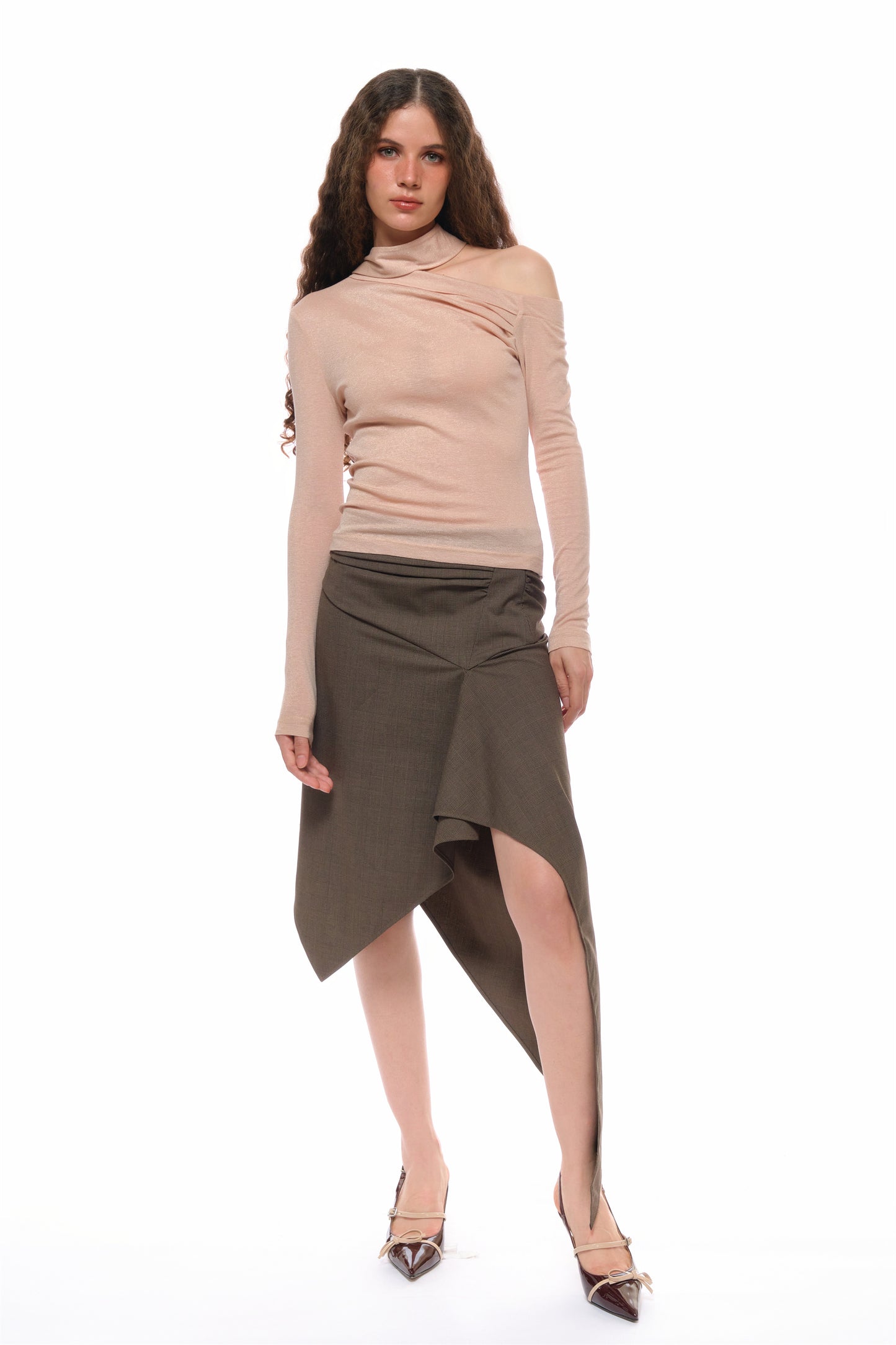 Leah Asymmetrical Tailored Skirt in Brown