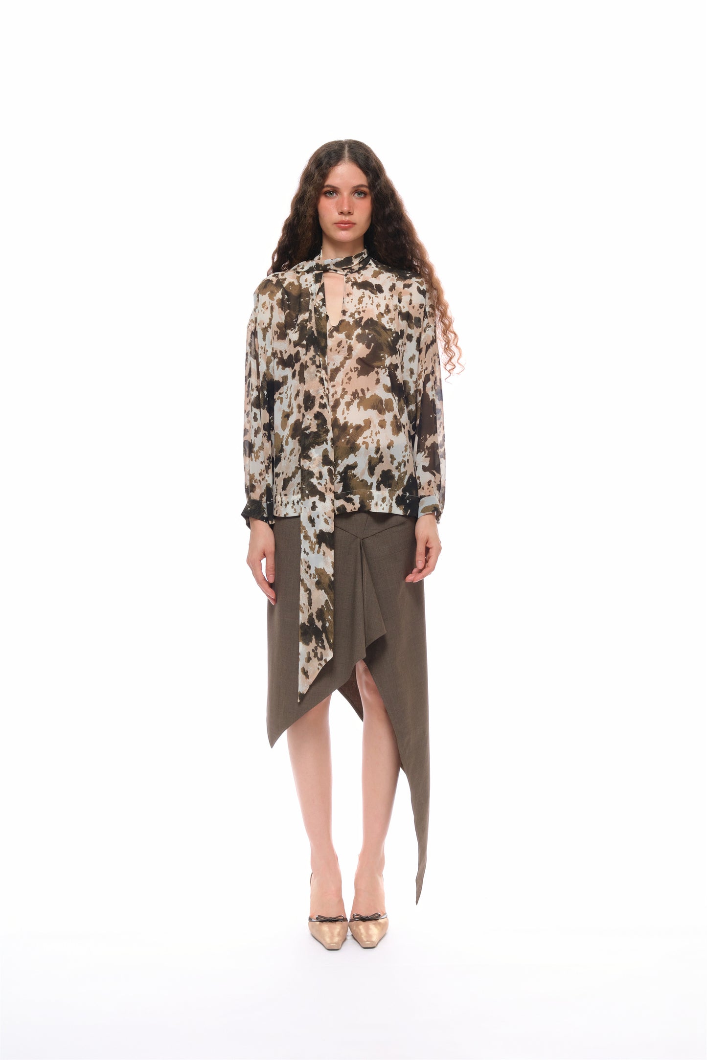 Leah Asymmetrical Tailored Skirt in Brown