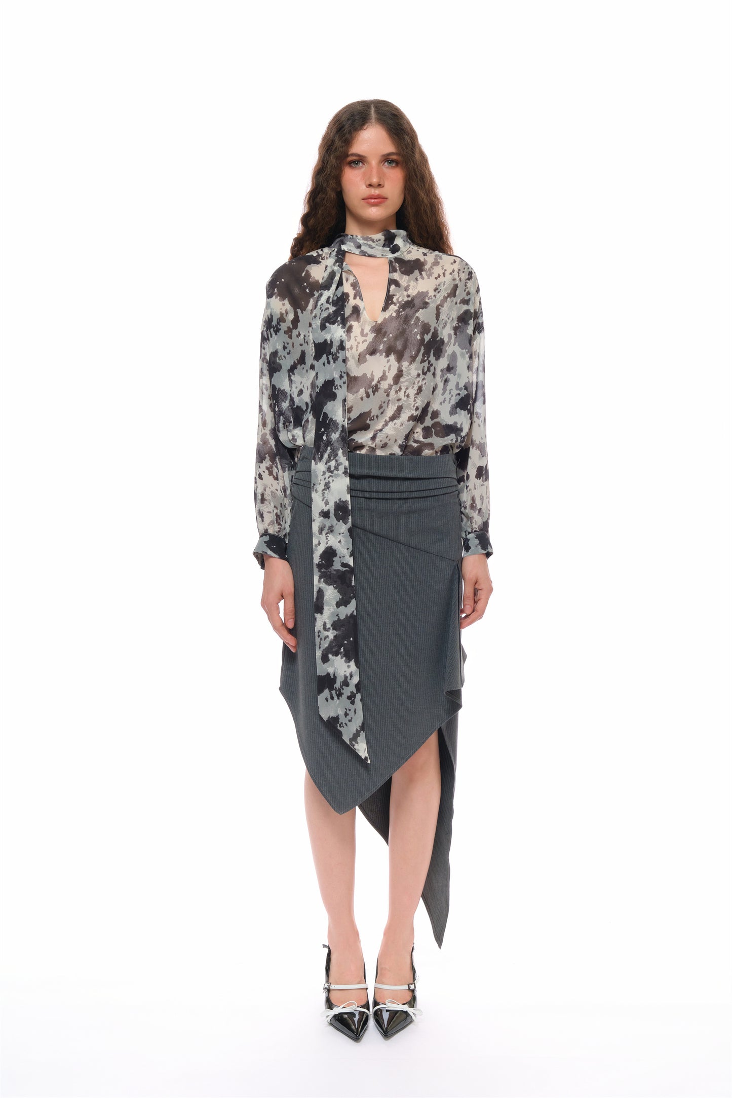 Leah Asymmetrical Tailored Skirt in Gray