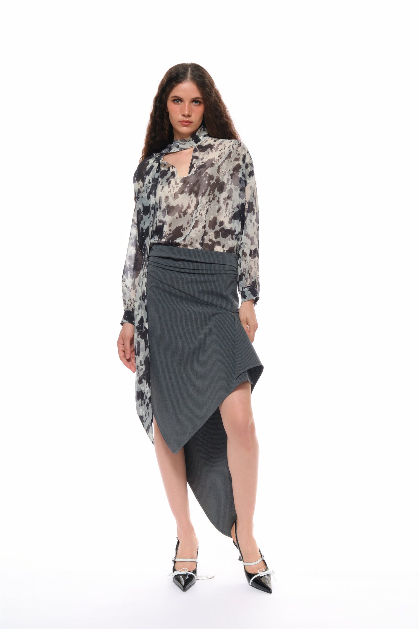 Leah Asymmetrical Tailored Skirt in Gray