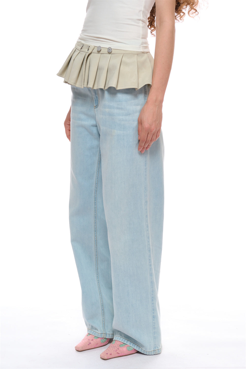 Clara Single-layer Pleated Waistband in White