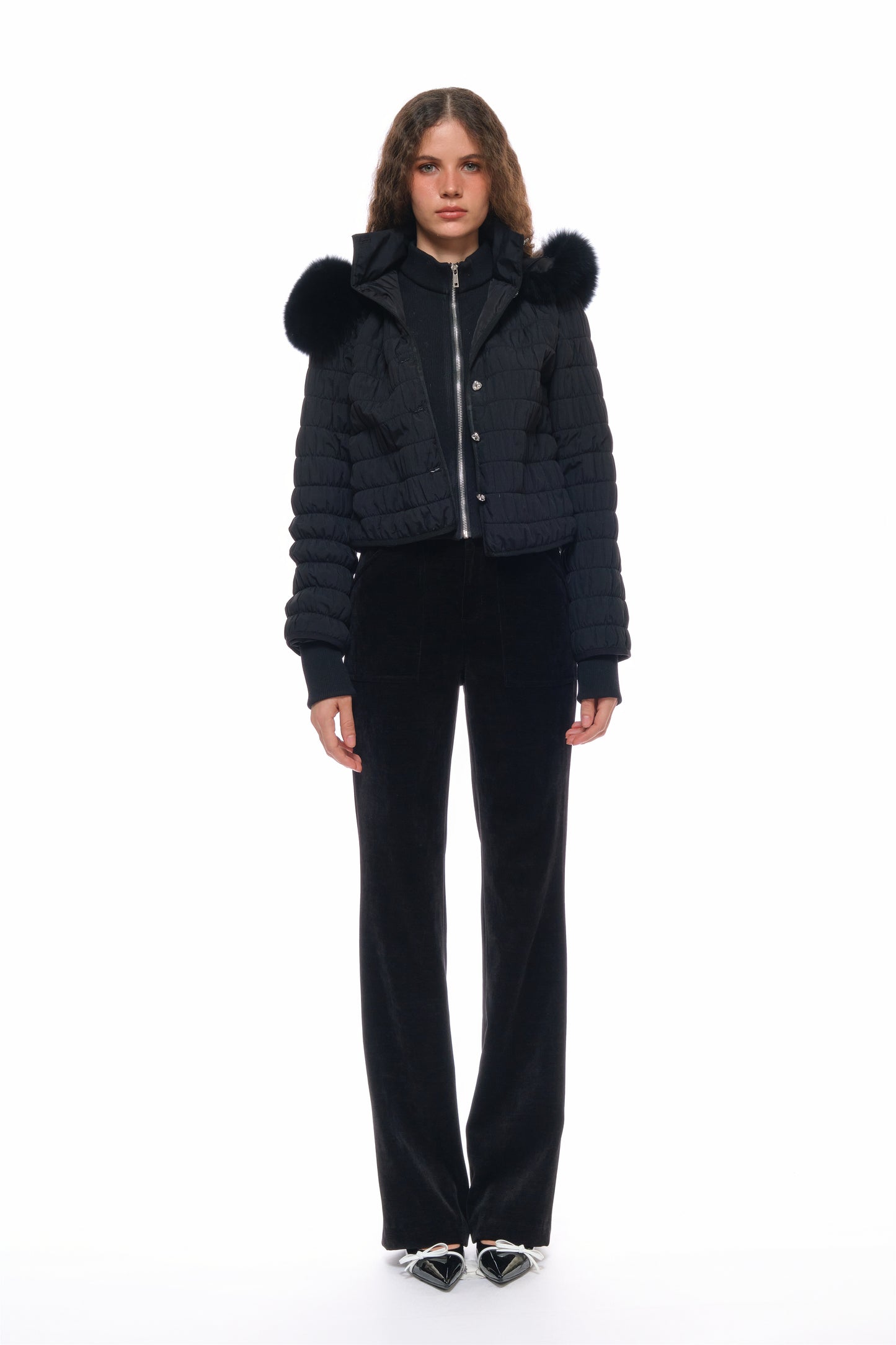 Erica Fox Fur-Trimmed Cotton Jacket in Black