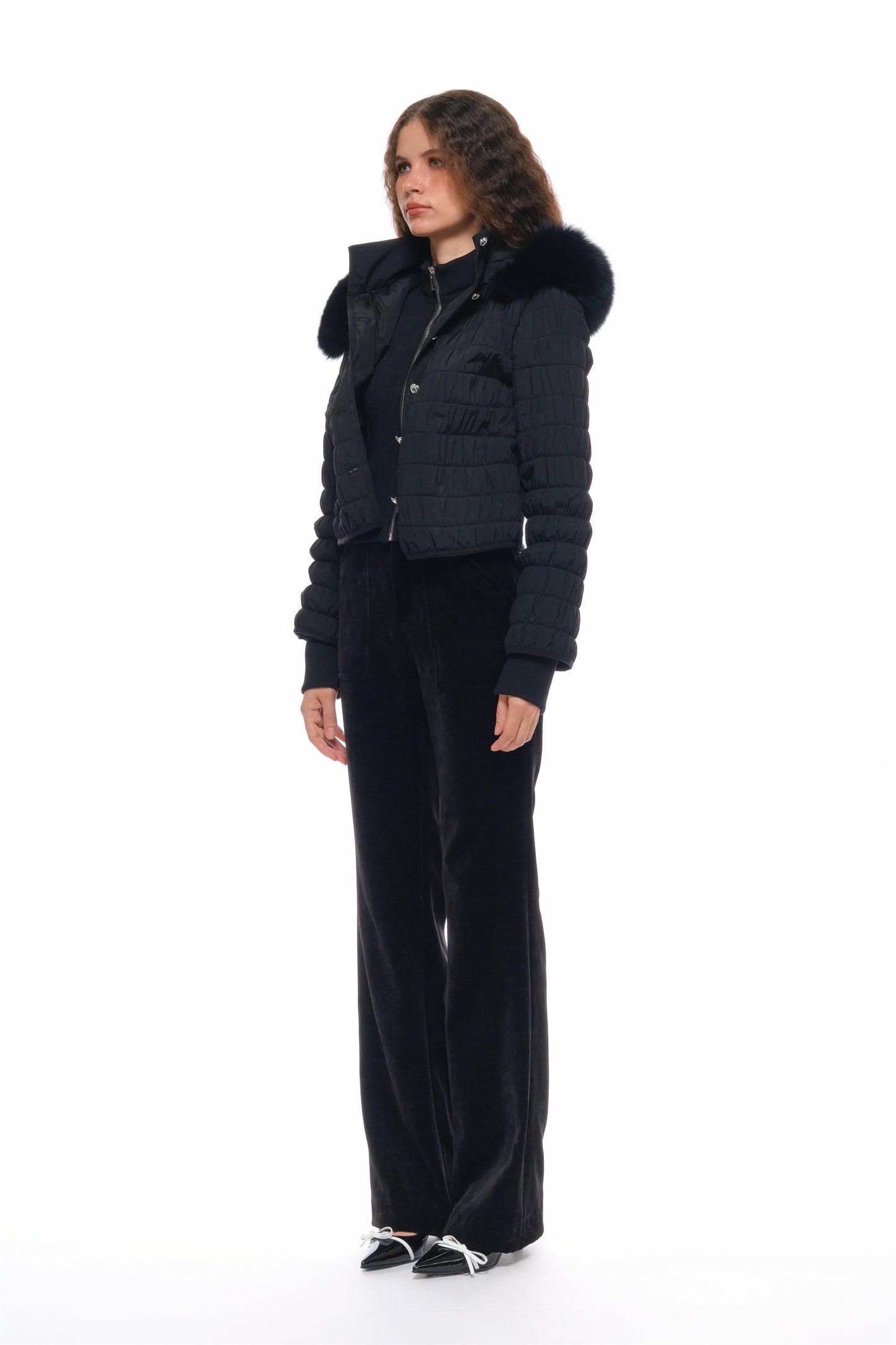 Erica Fox Fur-Trimmed Cotton Jacket in Black