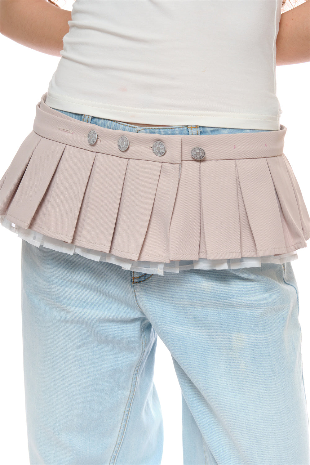 Amber Single-layer Pleated Waistband in White