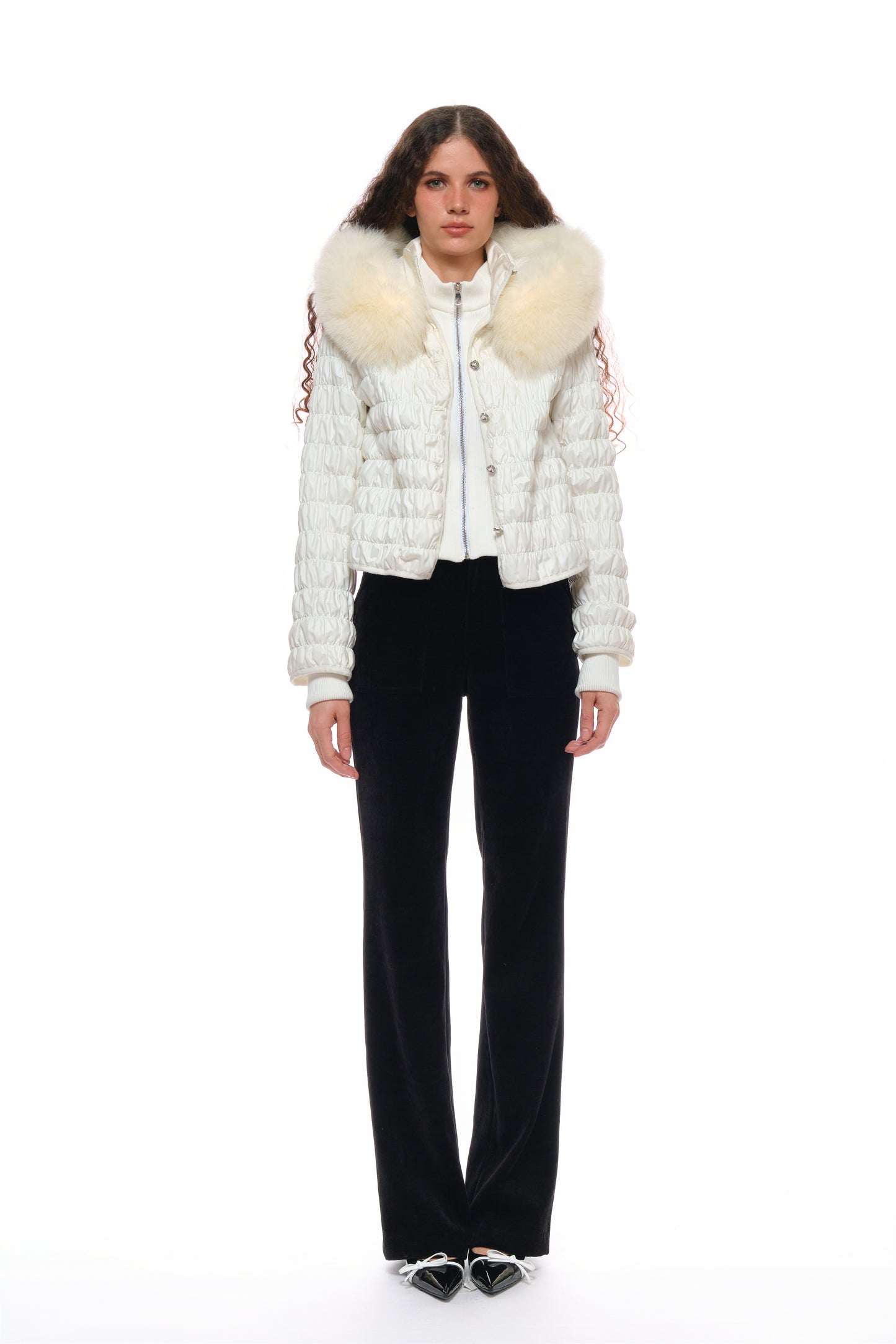 Erica Fox Fur-Trimmed Cotton Jacket in White