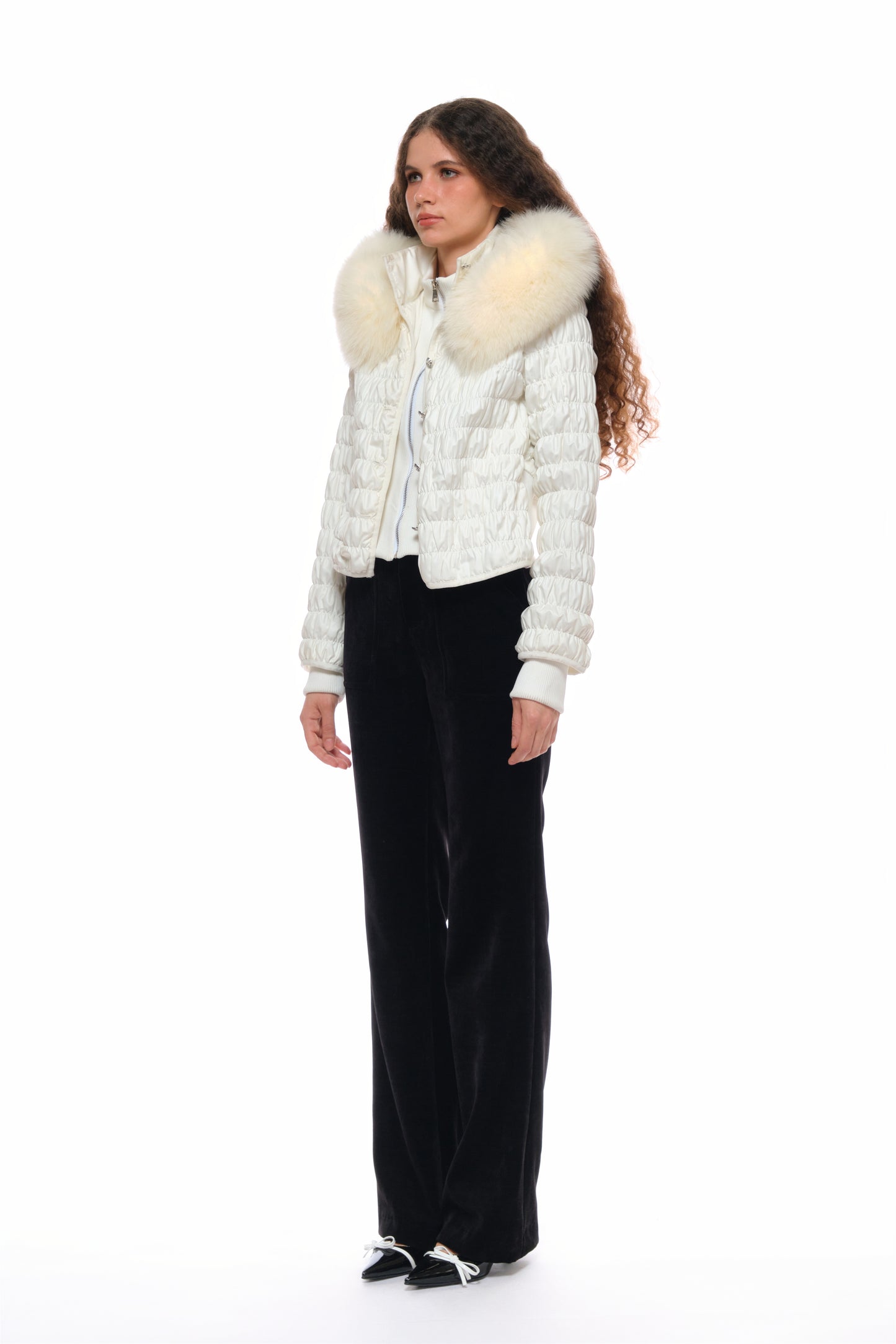 Erica Fox Fur-Trimmed Cotton Jacket in White