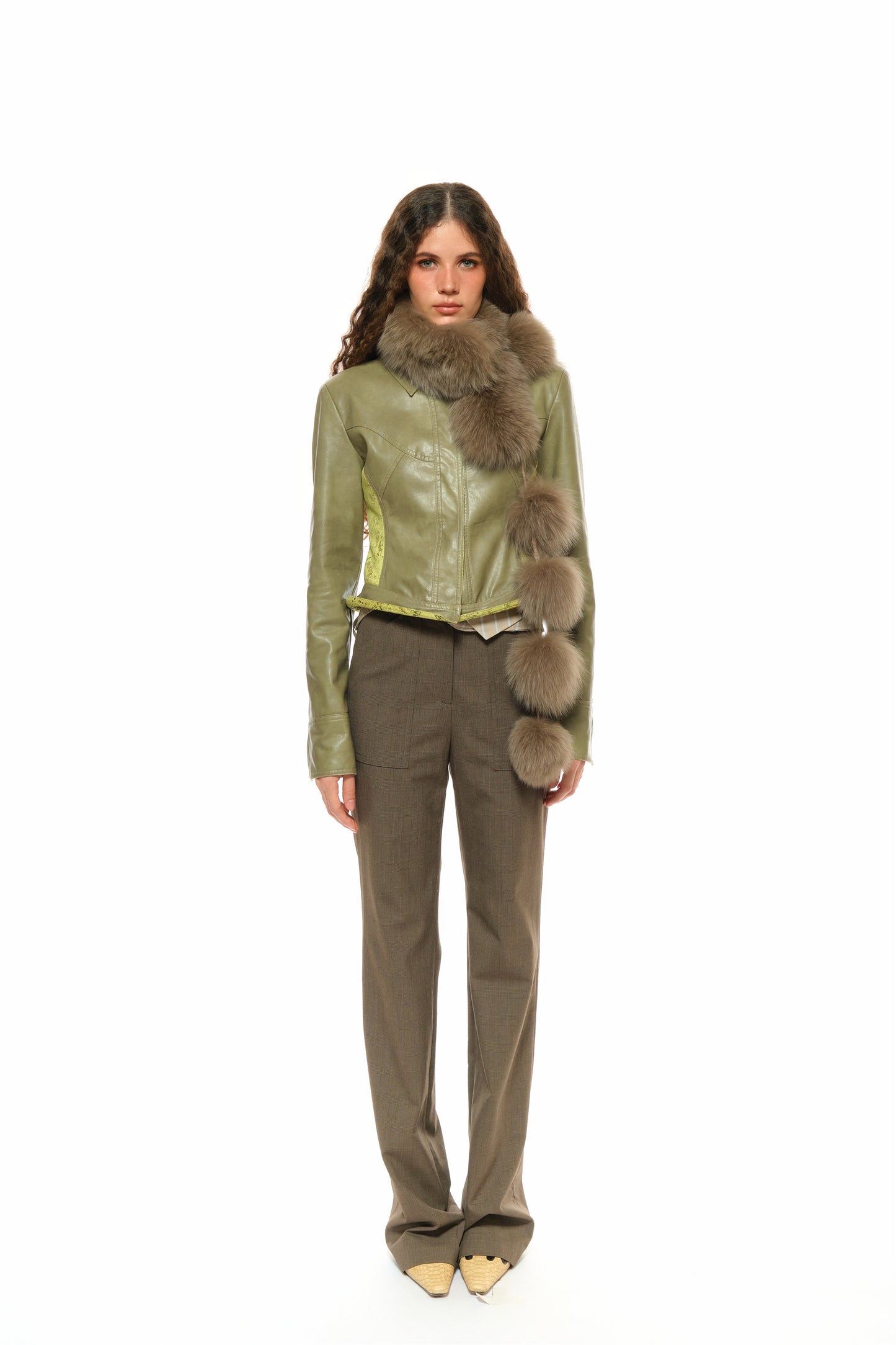 Bette Dreamy Pom-Pom Fur Scarf in Brown