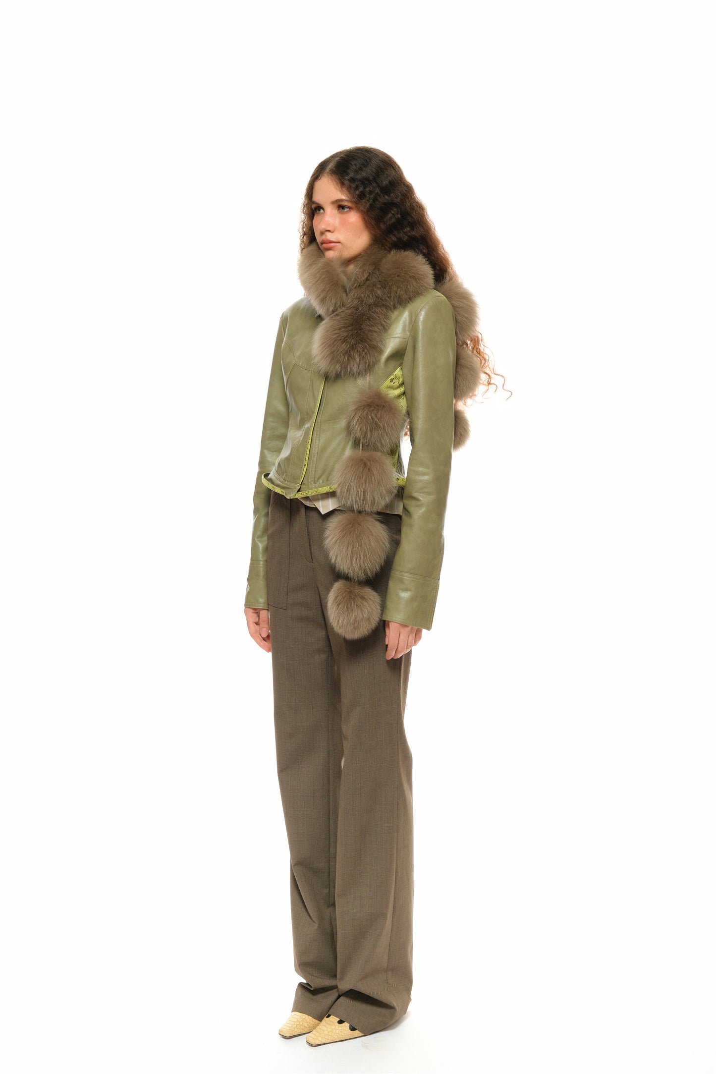 Bette Dreamy Pom-Pom Fur Scarf in Brown