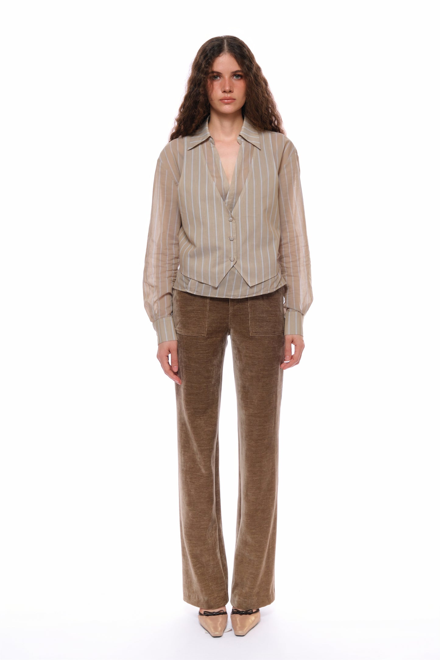 Iris Corduroy High-Waisted Pants in Coffee