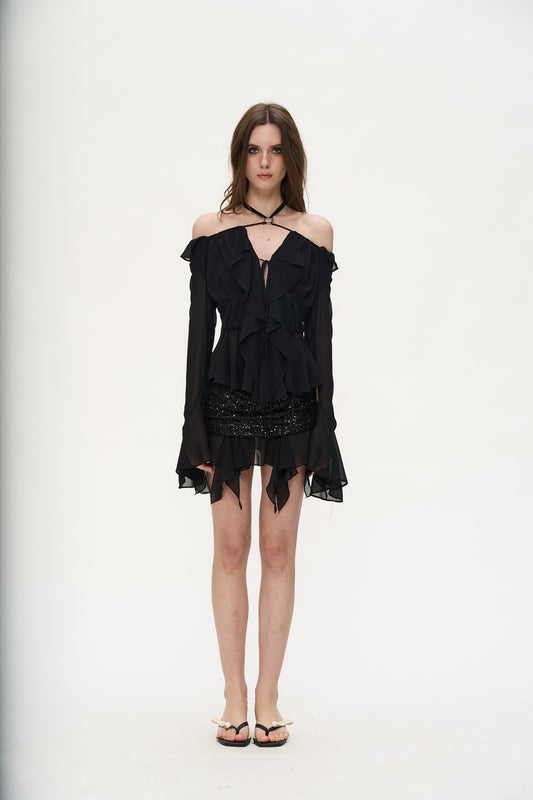 Polly Sequin Mini Skirt in Black