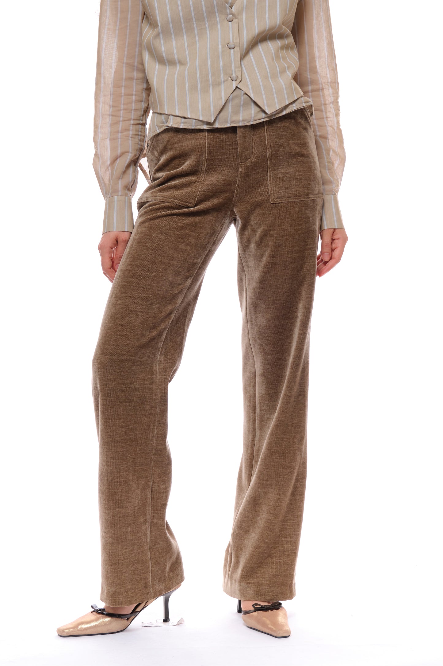 Iris Corduroy High-Waisted Pants in Coffee