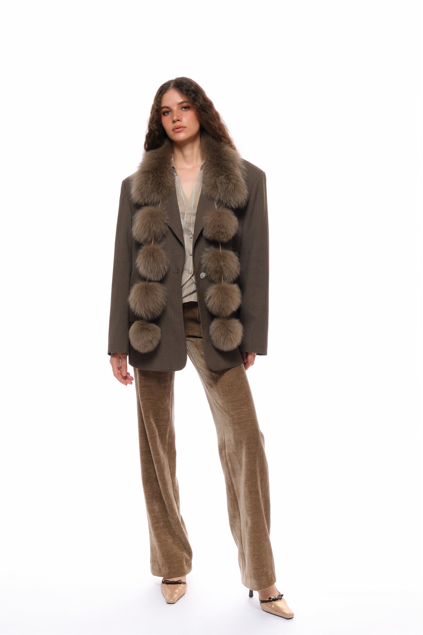 Bette Dreamy Pom-Pom Fur Scarf in Brown