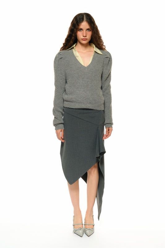 Leah Asymmetrical Tailored Skirt in Gray