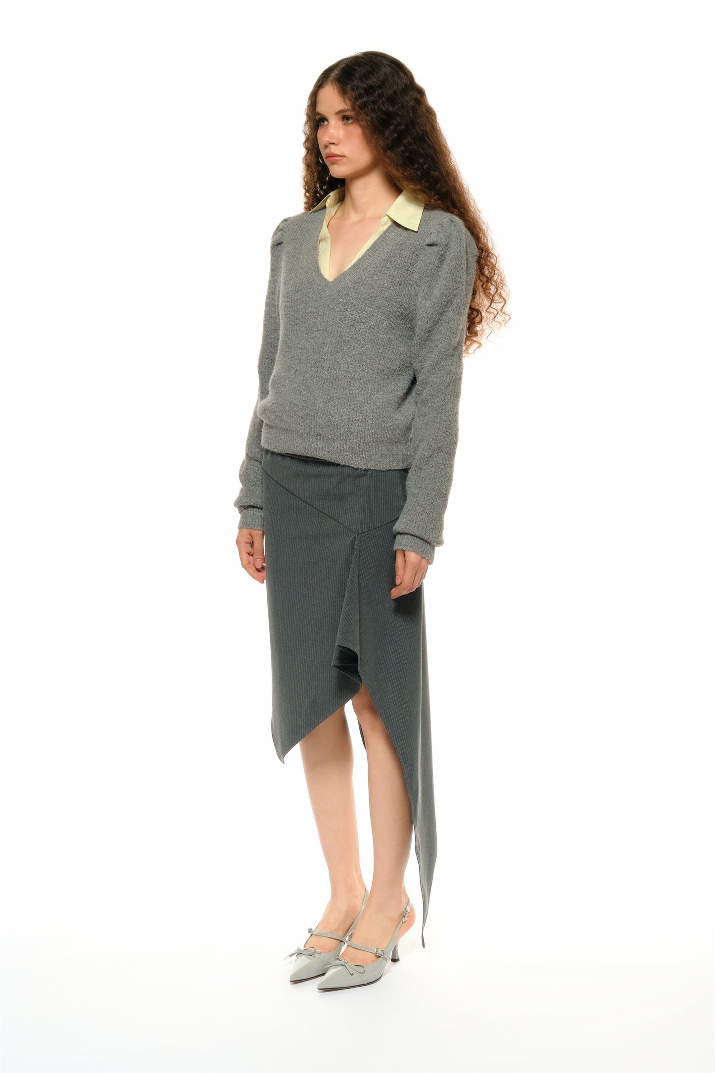 Leah Asymmetrical Tailored Skirt in Gray