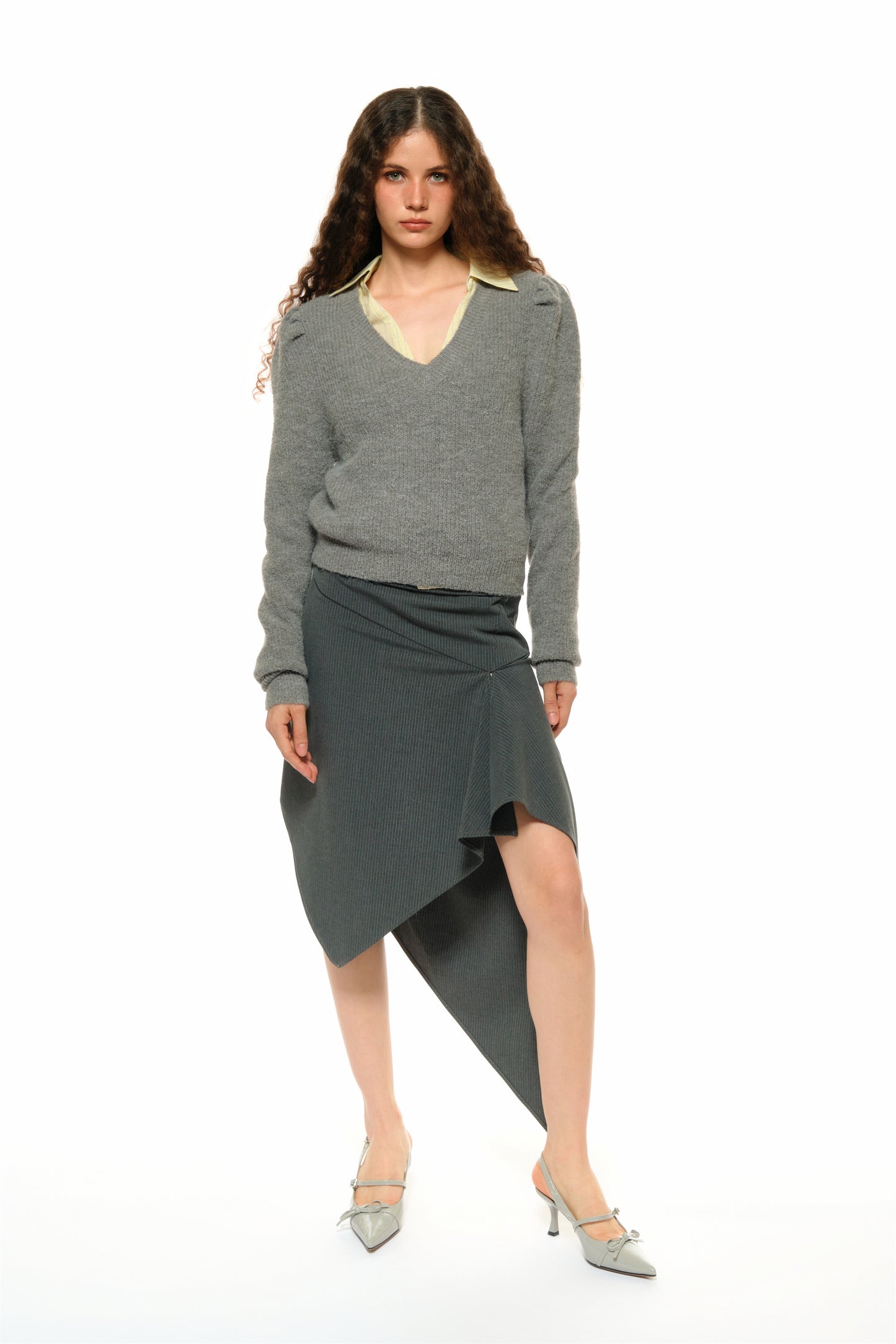 Leah Asymmetrical Tailored Skirt in Gray