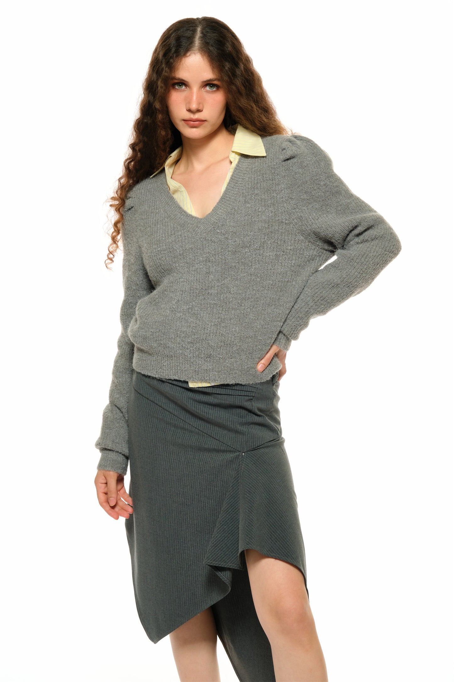 Leah Asymmetrical Tailored Skirt in Gray