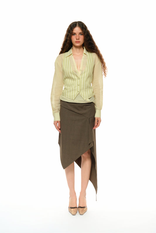 Leah Asymmetrical Tailored Skirt in Brown