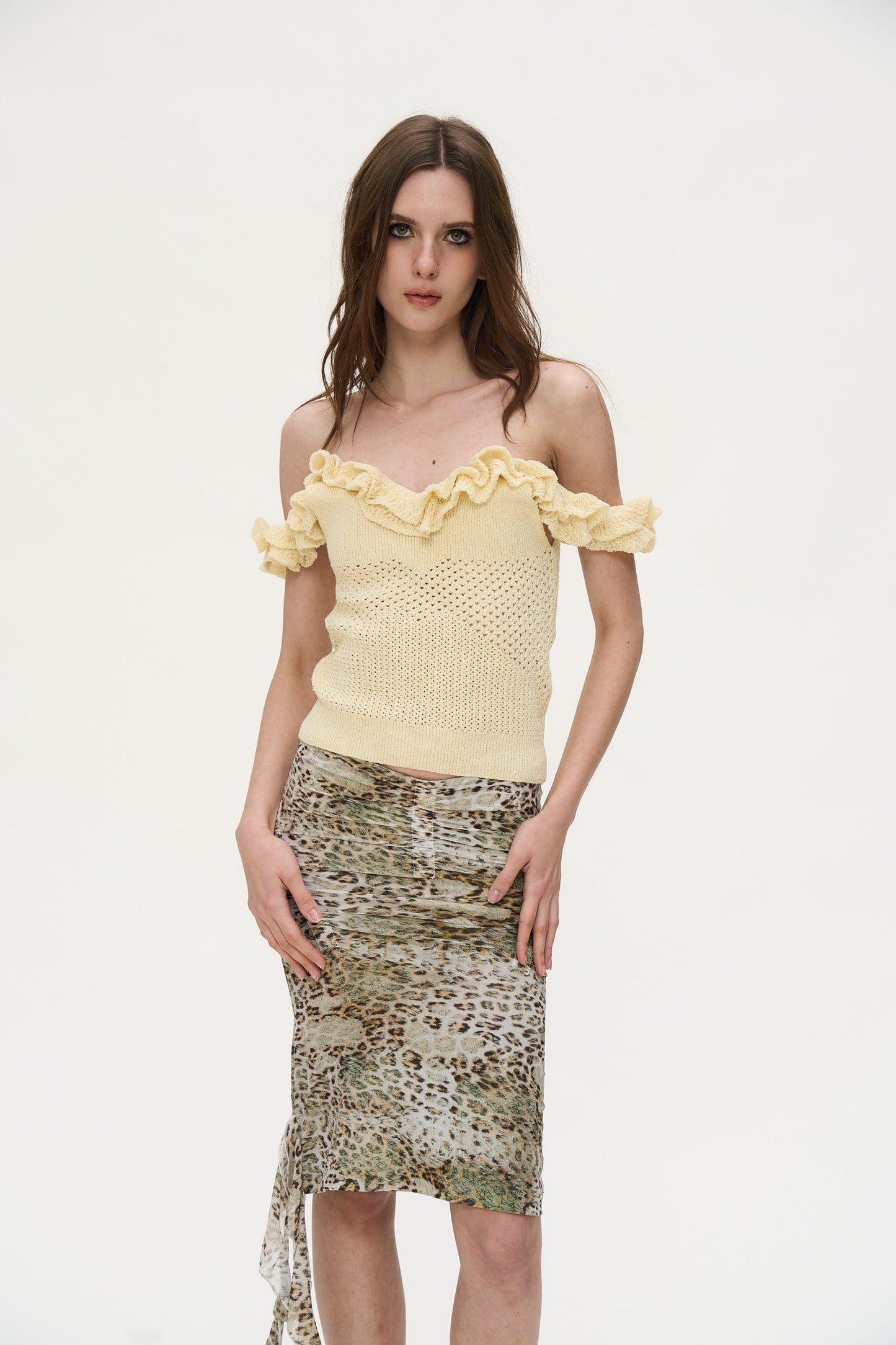 Vienne Cropped Knit Top in Yellow
