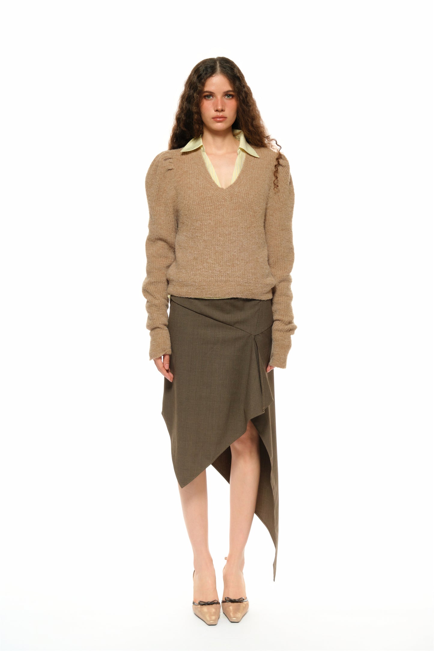 Leah Asymmetrical Tailored Skirt in Brown