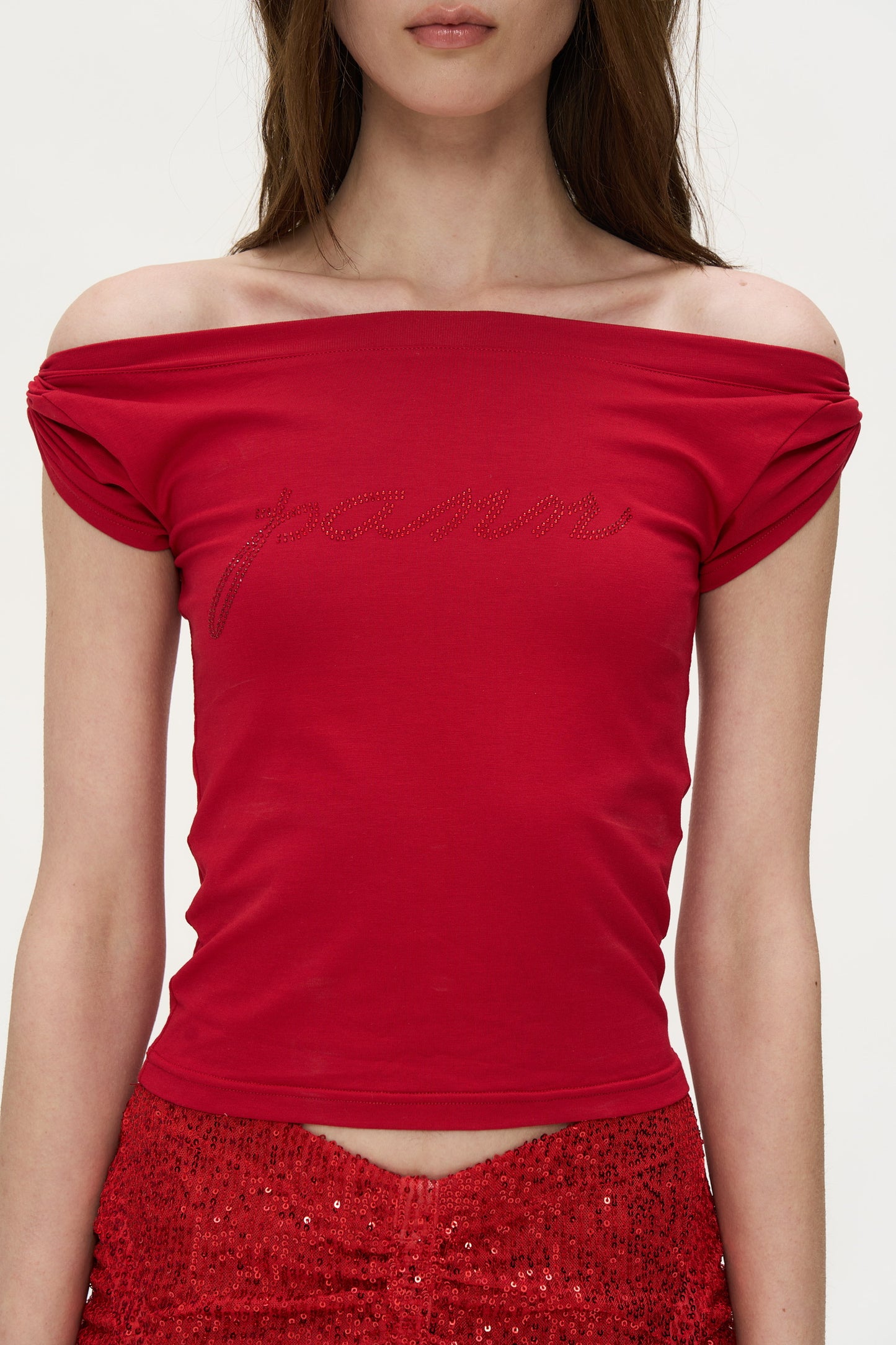Ada Boat Neck T-Shirt in Red
