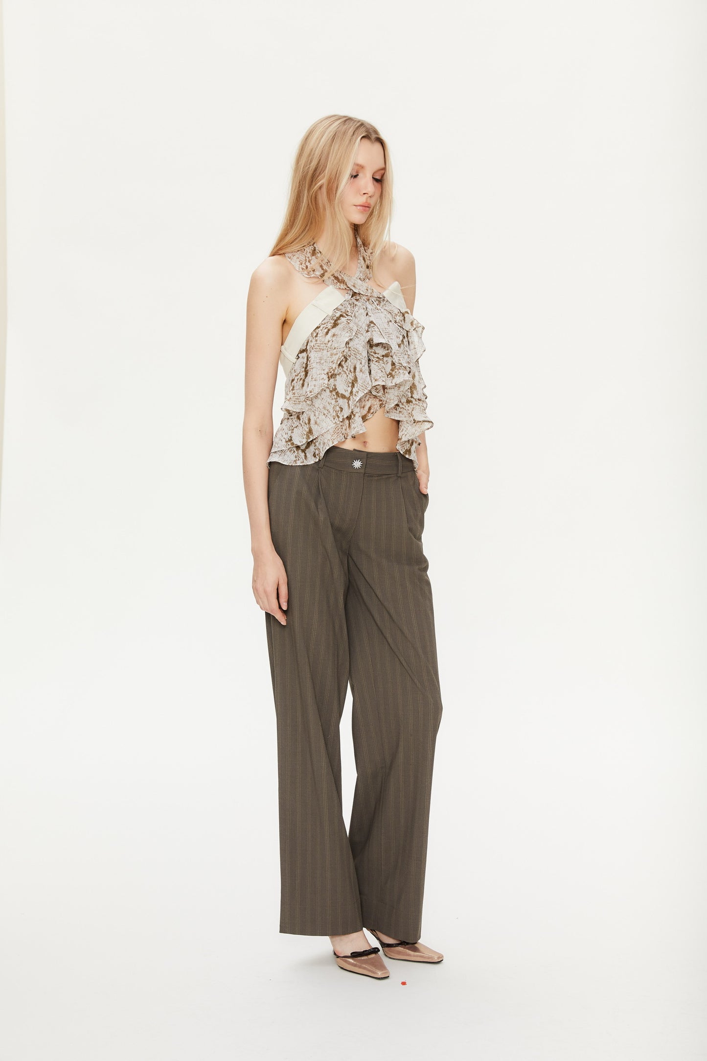 Notty Snakeskin Print Chiffon Top in Brown