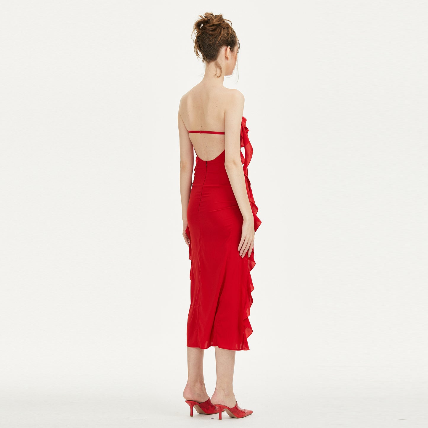 Crush Strapless Dress in Red