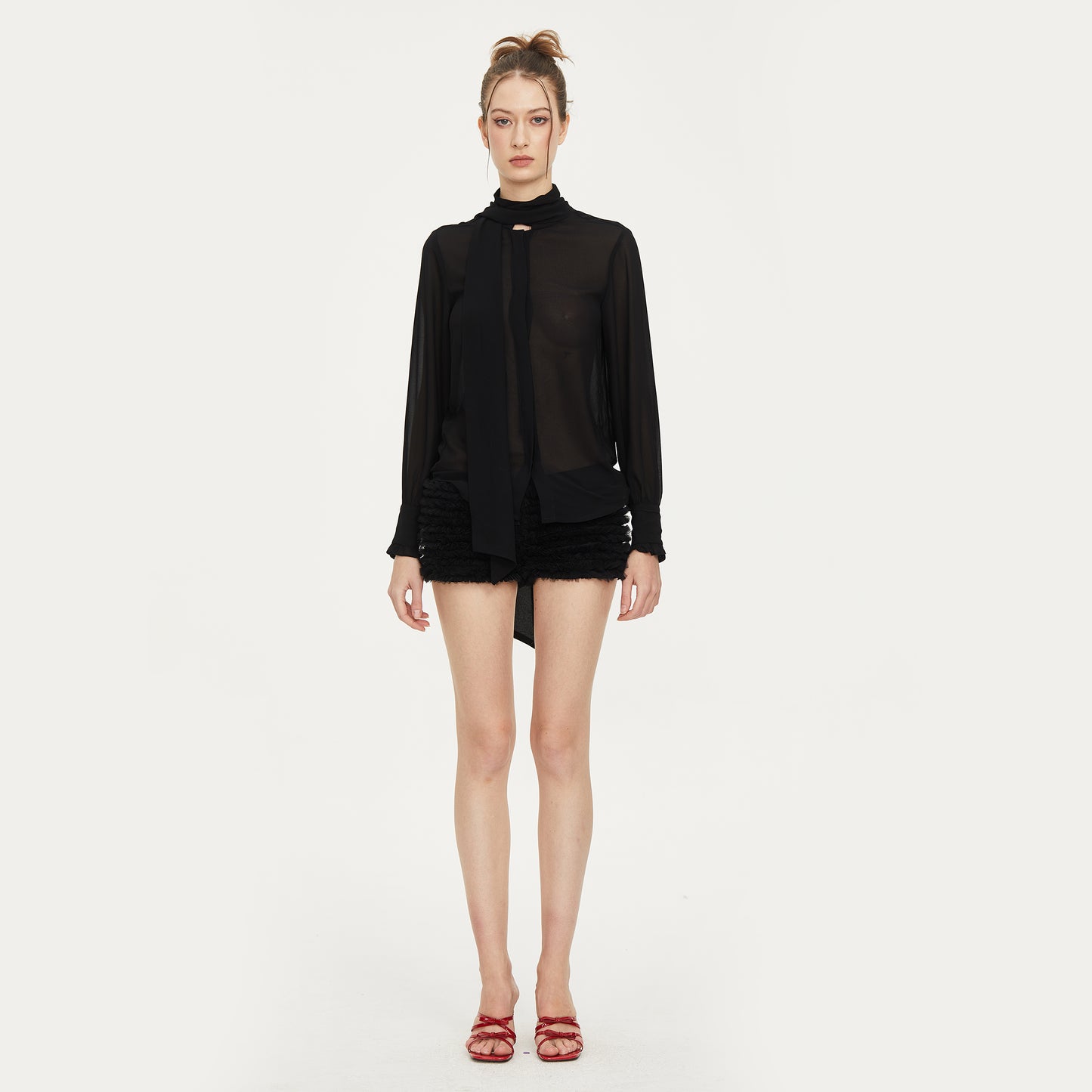 Soufflé Satin Tiered Shorts in Black