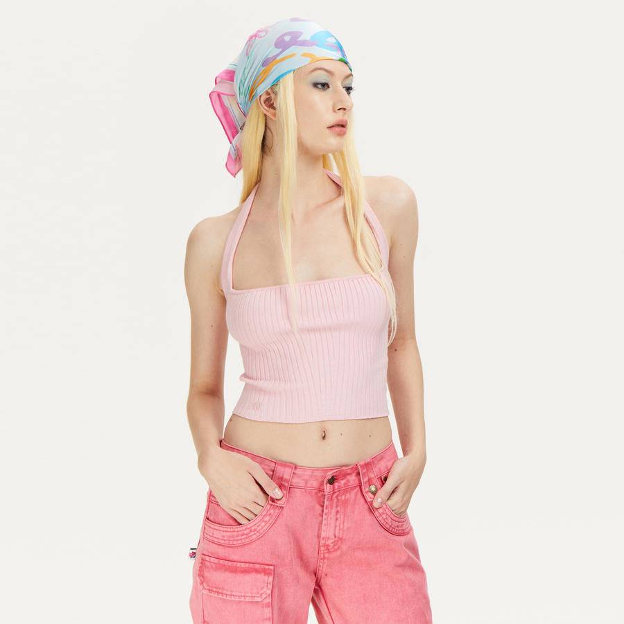 Mali Halter knitted Top in Pink