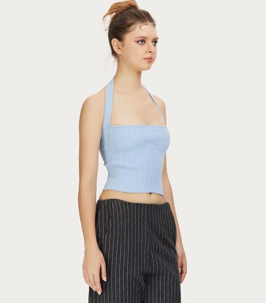 Mali Halter knitted Top in Blue