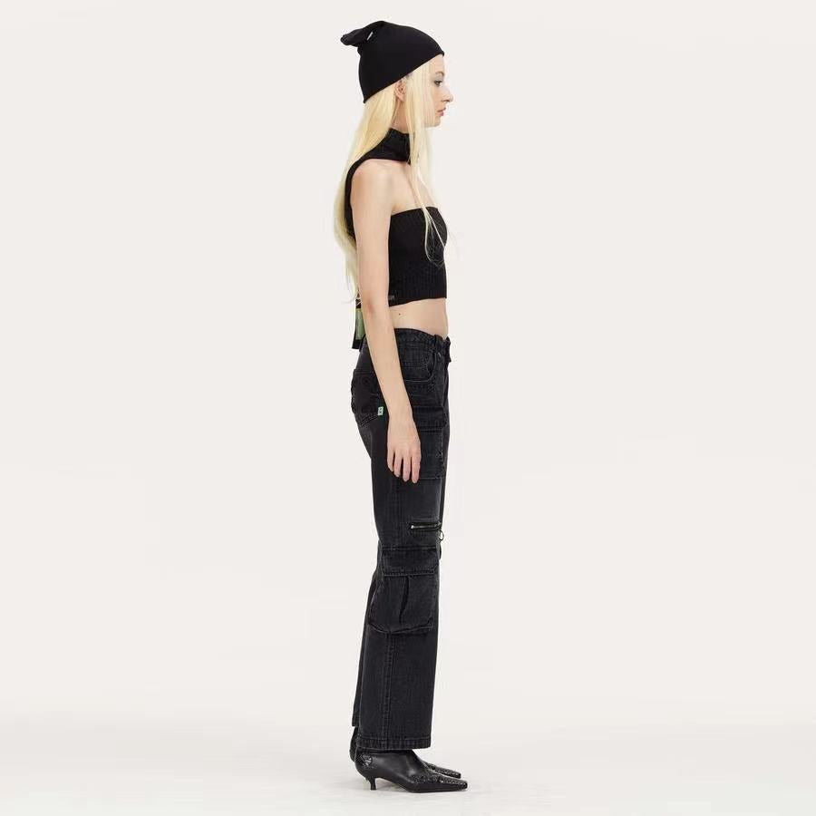 Mirri Scarf-style Knitted Tube Top in Black