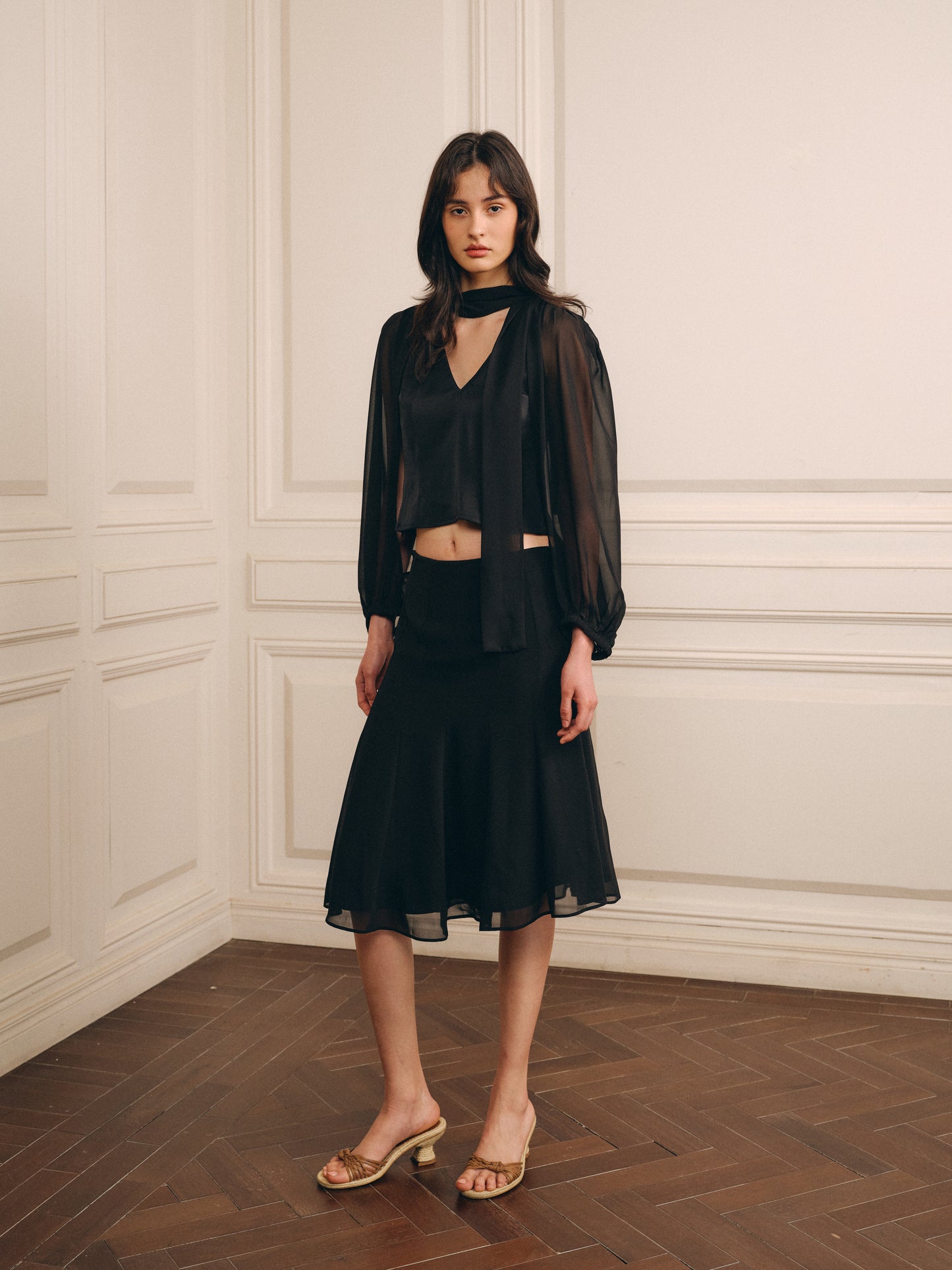 Airflow Chiffon Skirt-Midnight Black