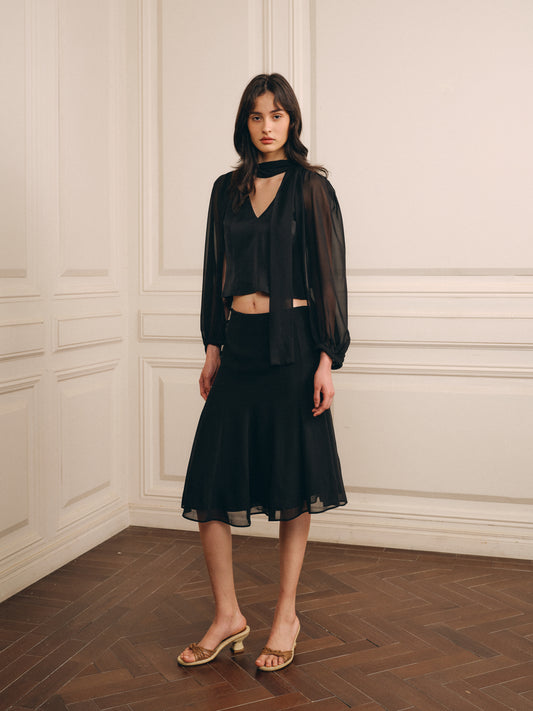 Airflow Chiffon Skirt-Midnight Black
