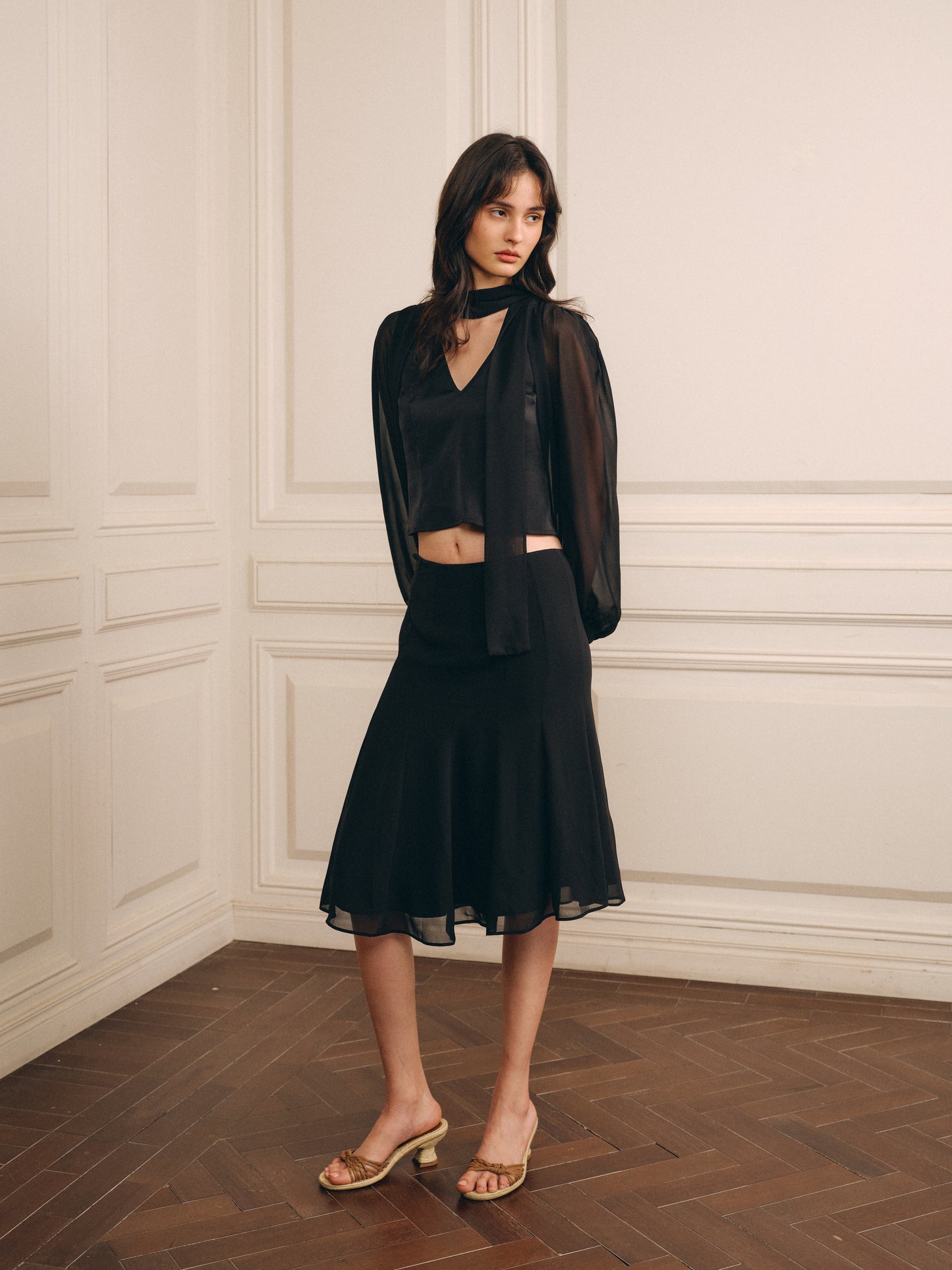 Airflow Chiffon Skirt-Midnight Black