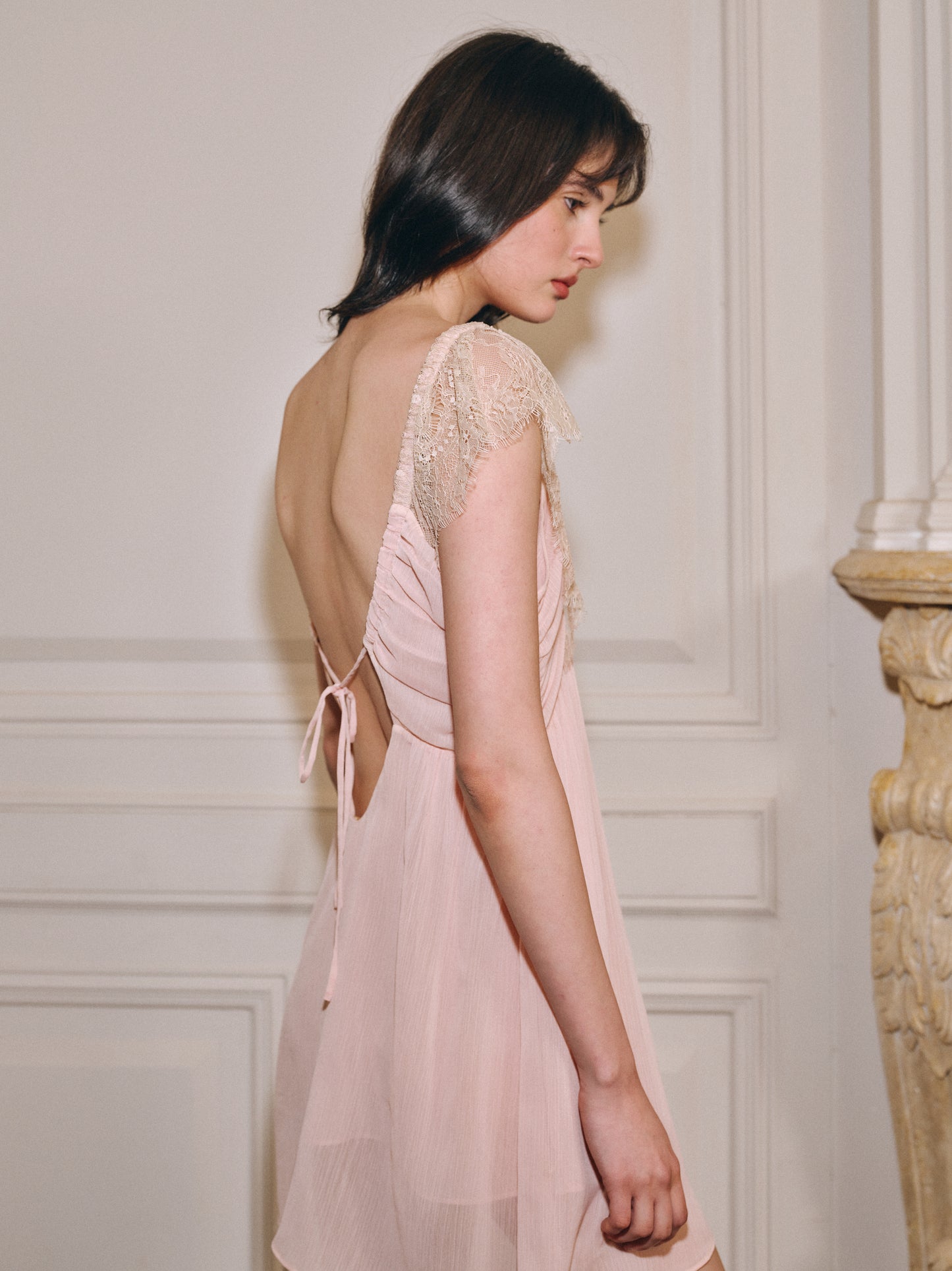 Air Lace Mini Dress-Mist Pink